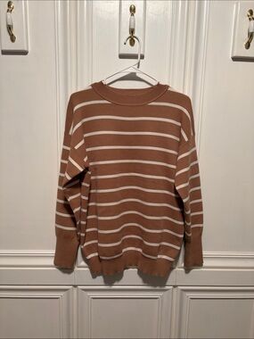 Ingrid & Isabel Brown and Cream Striped Crewneck Sweater